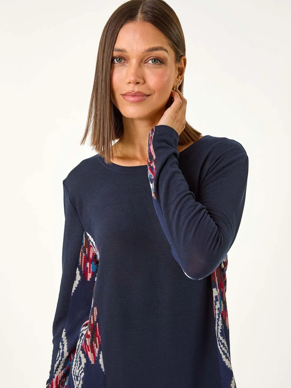 Roman Blue Side Printed Stretch Tunic Top