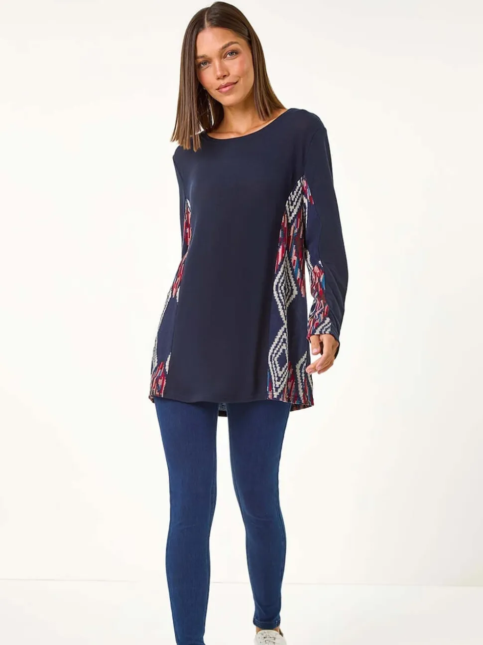 Roman Blue Side Printed Stretch Tunic Top