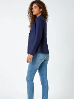 Roman Blue Stretch Button Detail Blazer
