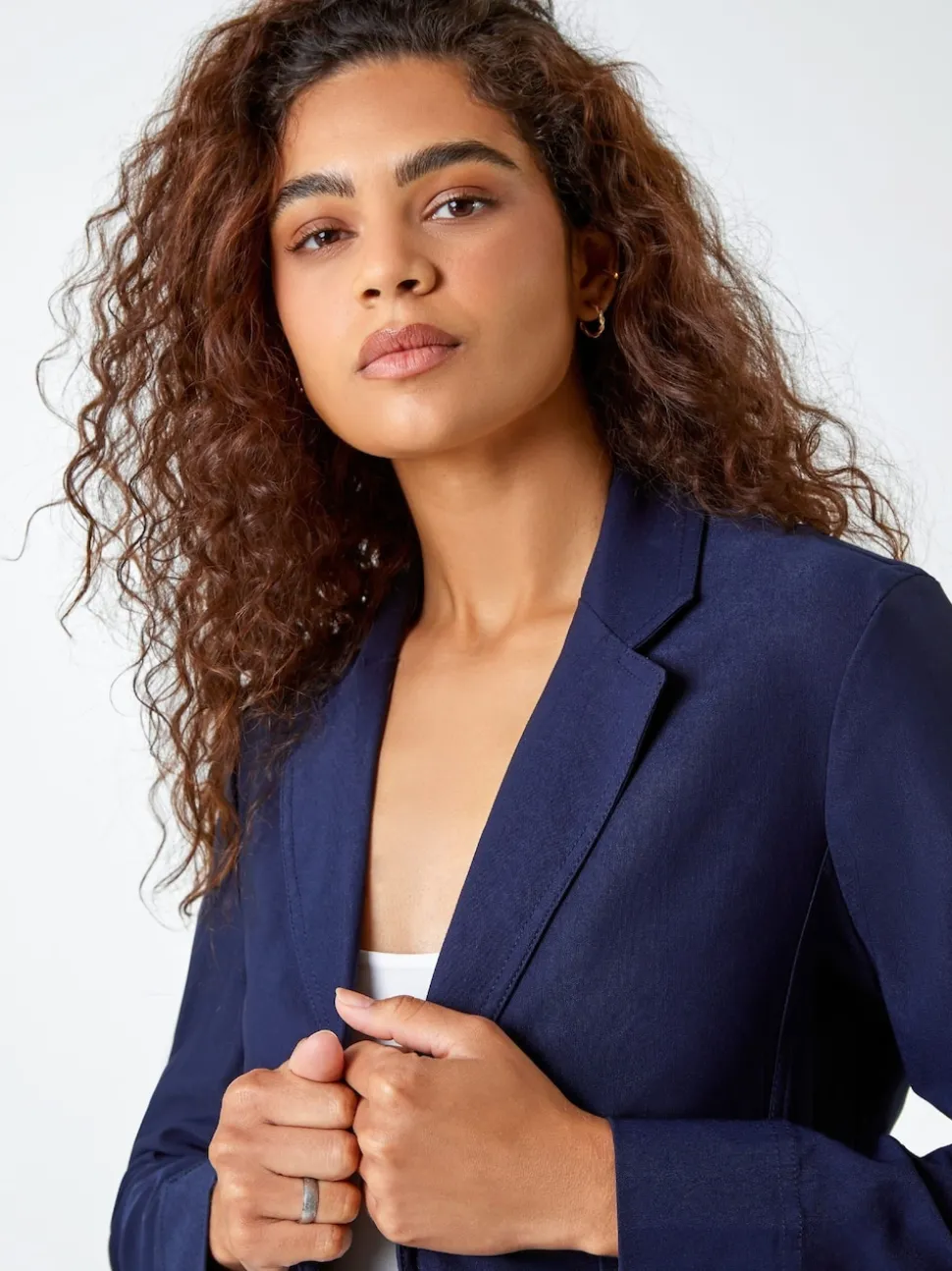 Roman Blue Stretch Button Detail Blazer