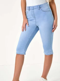 Roman Blue Stretch Knee Length Pedal Pusher Shorts
