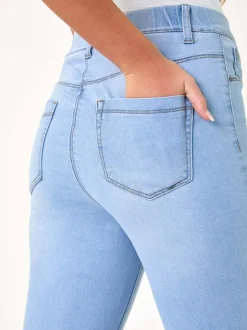 Roman Blue Stretch Knee Length Pedal Pusher Shorts