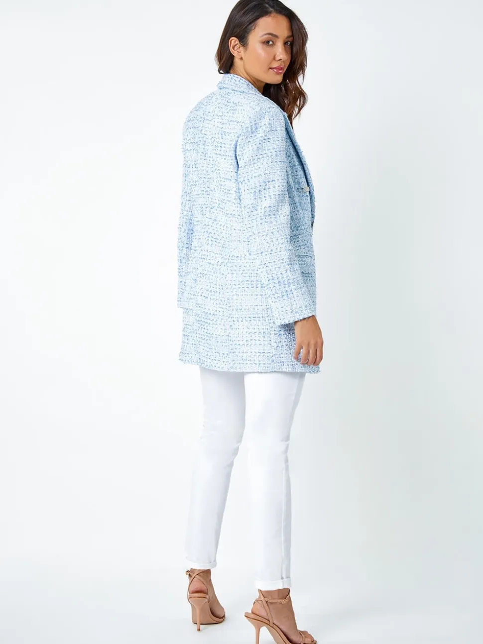 Roman Blue Textured Check Boucle Blazer Jacket
