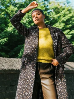 Roman Brown Animal Print Formal Pocket Coat