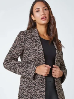 Roman Brown Animal Print Stretch Blazer