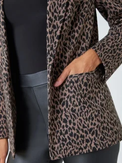 Roman Brown Animal Print Stretch Blazer