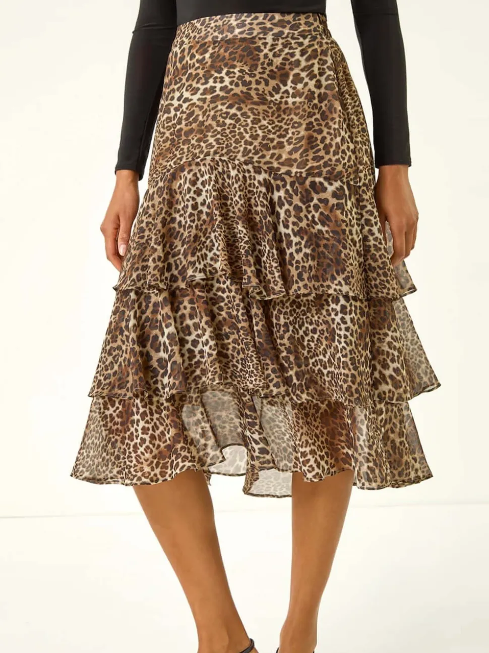 Roman Brown Animal Print Ruffled Skirt