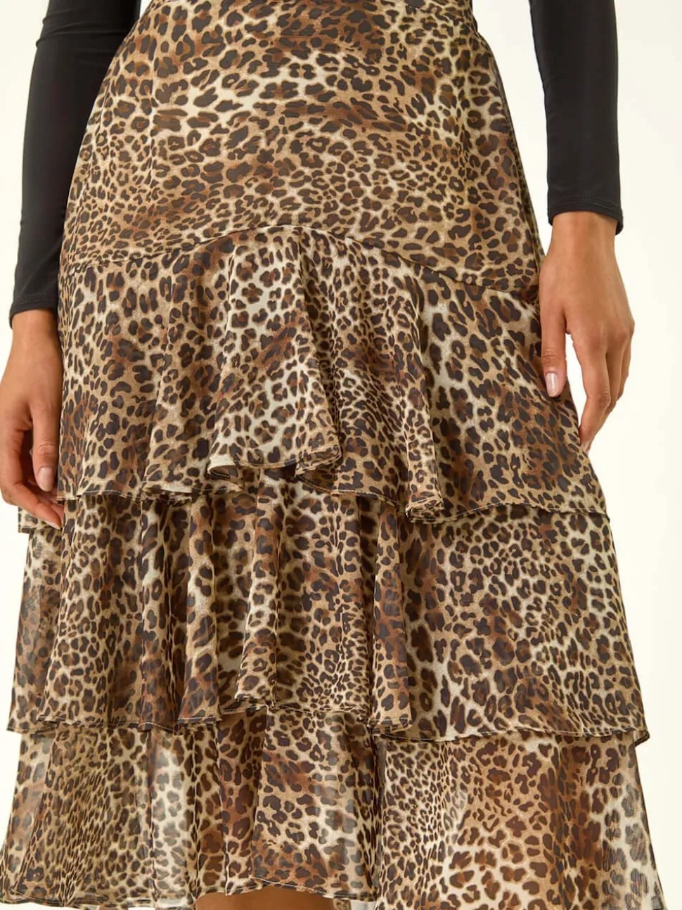 Roman Brown Animal Print Ruffled Skirt