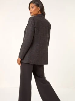 Roman Brown Check Print Longline Blazer