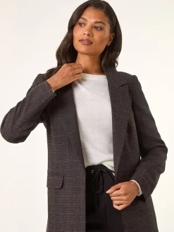 Roman Brown Check Print Longline Blazer