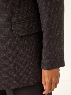 Roman Brown Check Print Longline Blazer