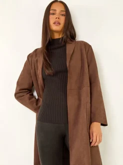 Roman Brown Petite Faux Suede Pocket Jacket