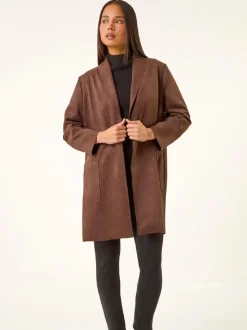 Roman Brown Petite Faux Suede Pocket Jacket