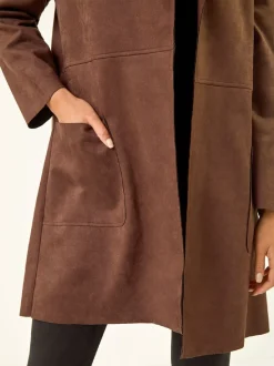 Roman Brown Petite Faux Suede Pocket Jacket