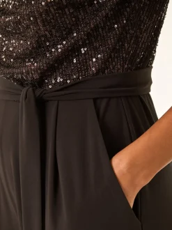 Roman Brown Sequin Bodice Cowl Neck Jumpsuit
