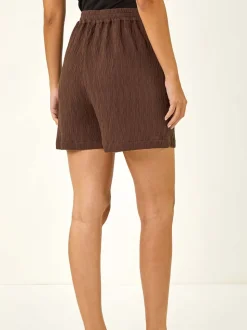 Roman Brown Textured Elastic Waist Woven Shorts