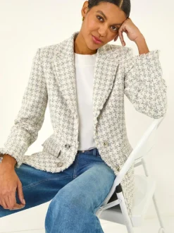 Roman Cream Boucle Frayed Edge Jacket