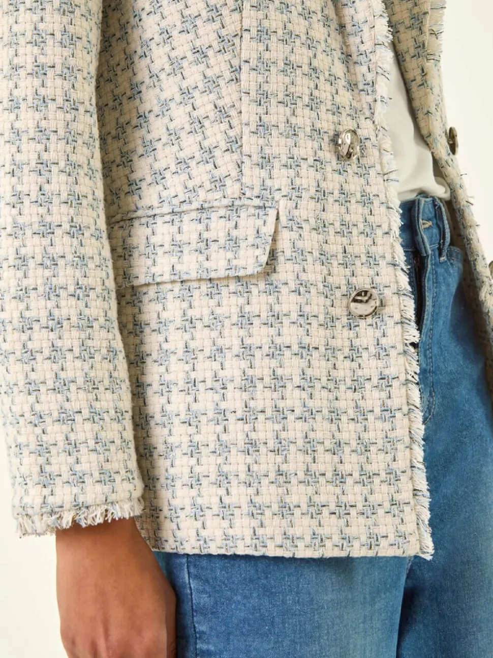 Roman Cream Boucle Frayed Edge Jacket