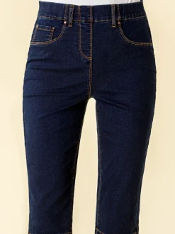 Roman Dark Blue Denim Stretch Knee Length Pedal Pusher Shorts