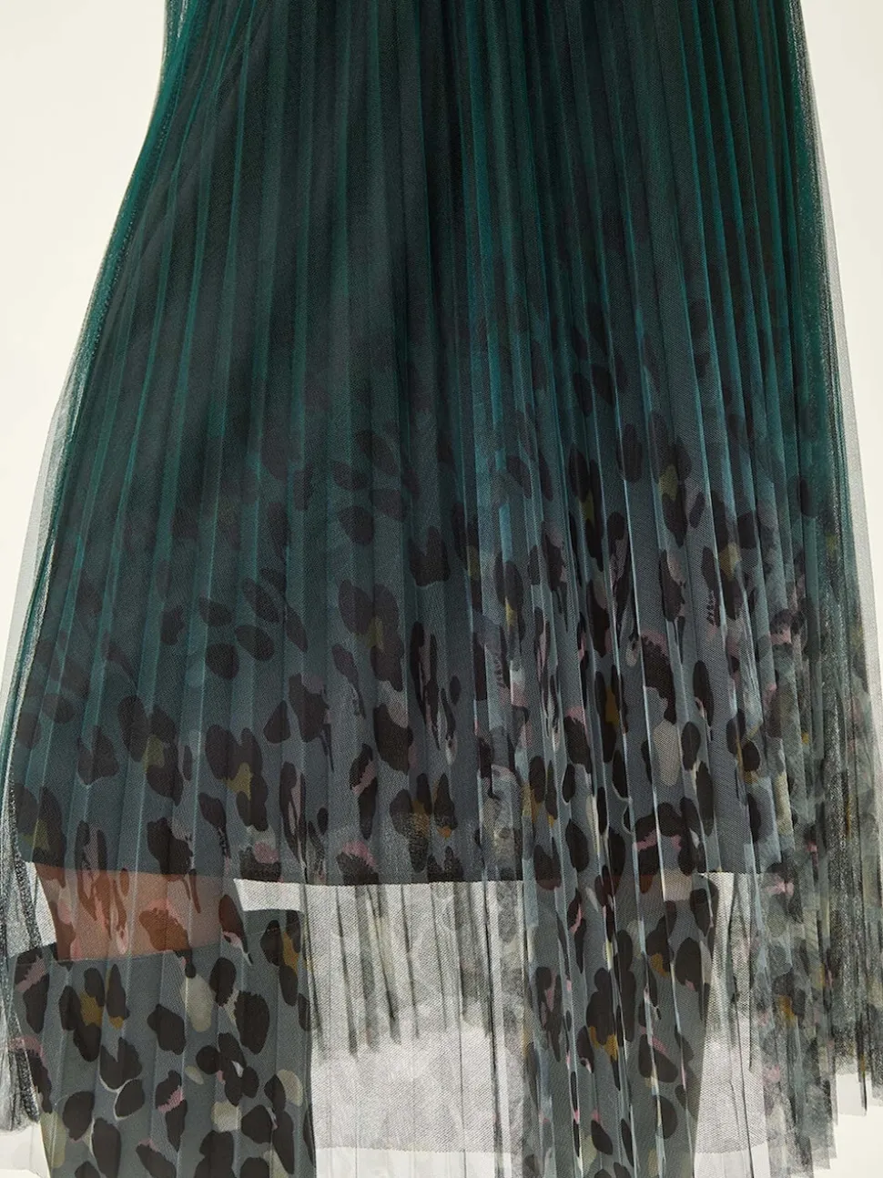 Roman Green Printed Pleat Mesh Skirt