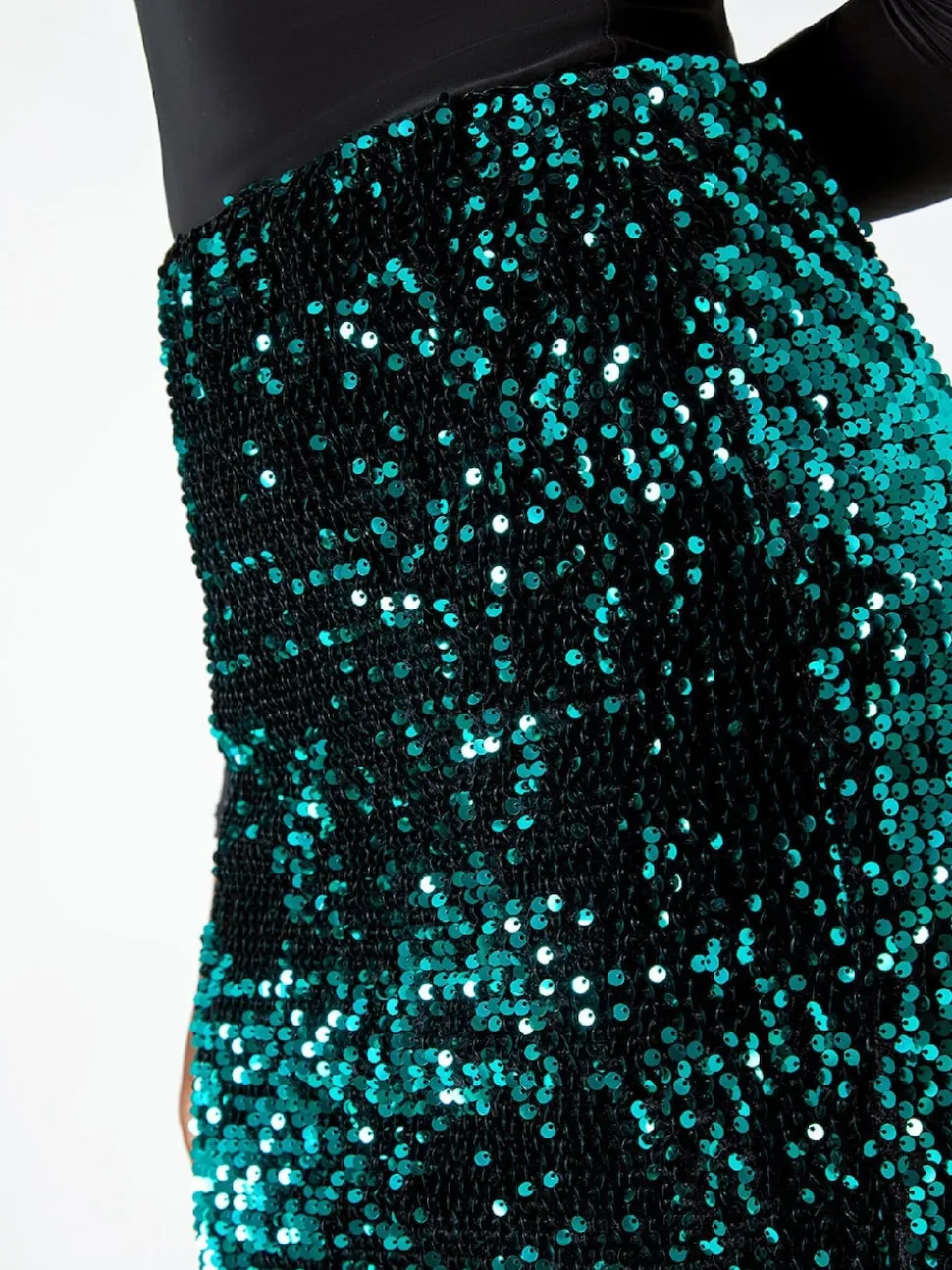 Roman Green Sequin Embellished Velour Stretch Skirt