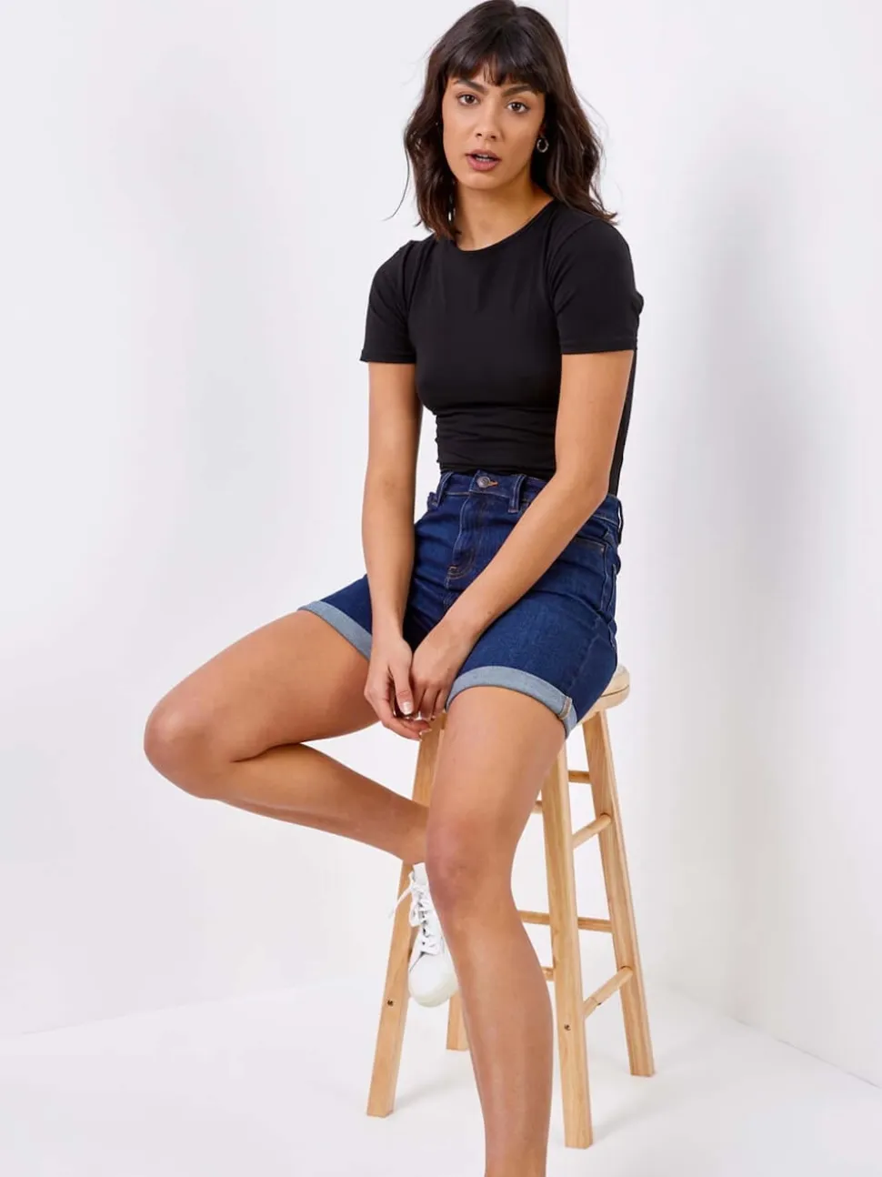 Roman Indigo Stretch Denim Mom Shorts