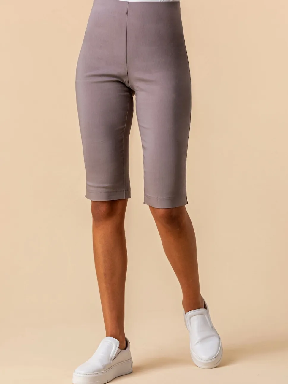 Roman Light Brown Knee Length Stretch Shorts