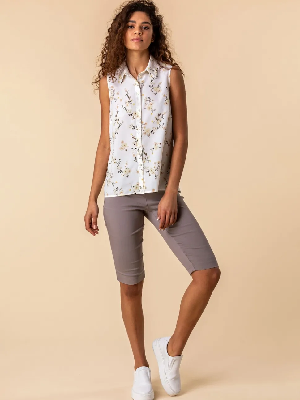 Roman Light Brown Knee Length Stretch Shorts