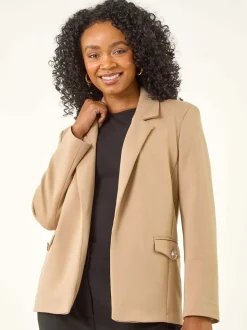 Roman Natural Petite Pocket Detail Stretch Blazer