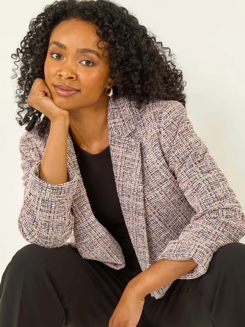 Roman Pink Petite Boucle Stretch Blazer