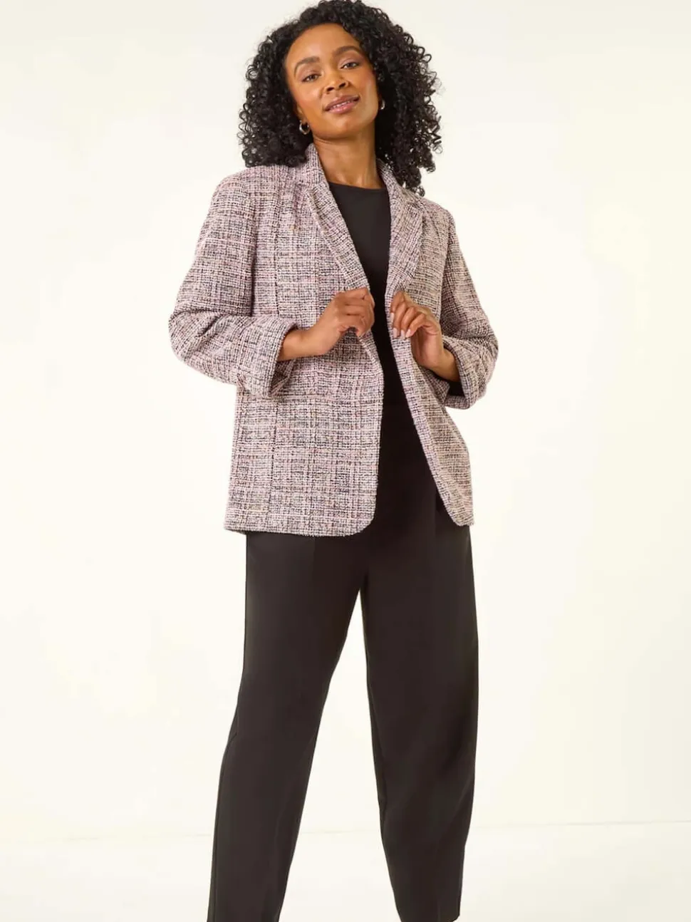 Roman Pink Petite Boucle Stretch Blazer