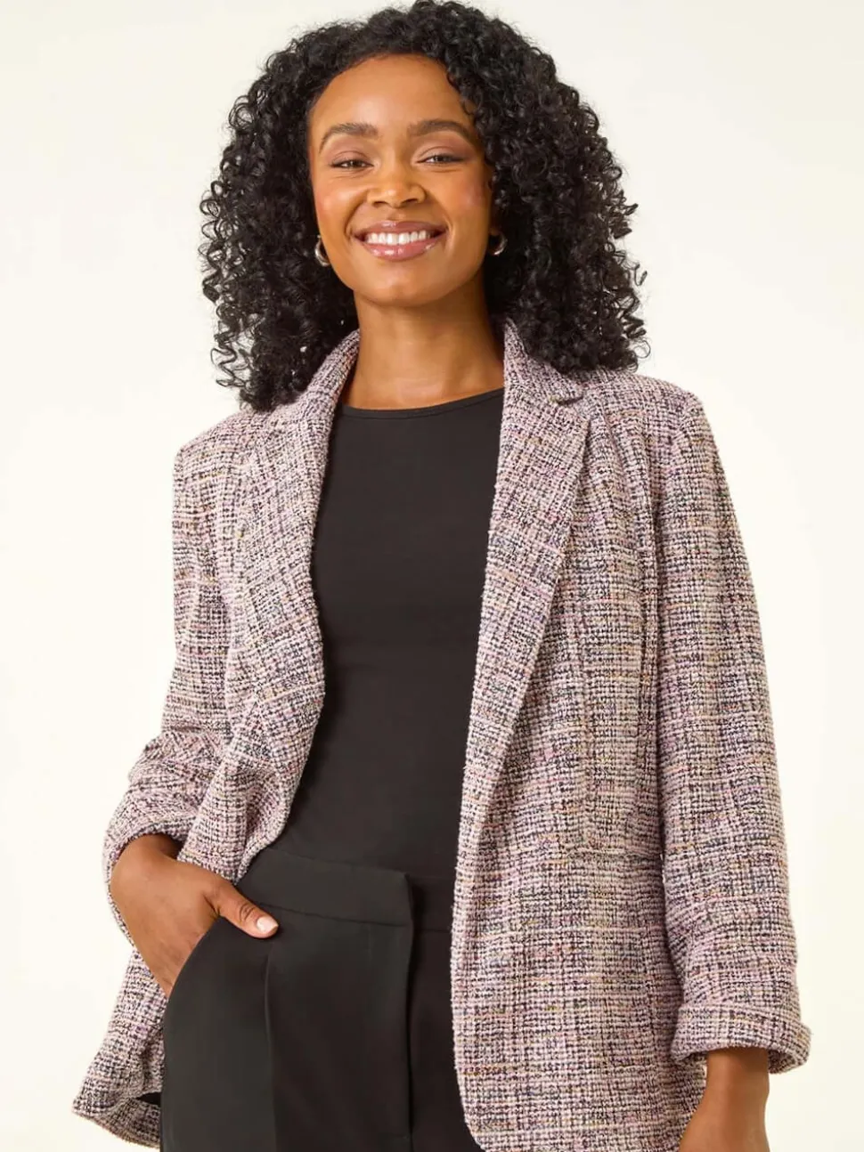 Roman Pink Petite Boucle Stretch Blazer