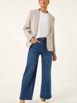 Roman Pink Petite Petite Boucle Cuban Collar Blazer