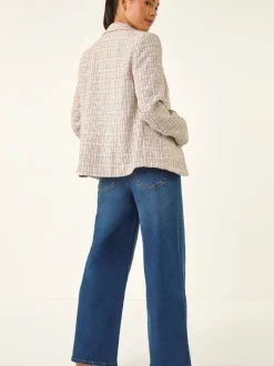 Roman Pink Petite Petite Boucle Cuban Collar Blazer