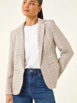 Roman Pink Petite Petite Boucle Cuban Collar Blazer