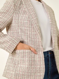 Roman Pink Petite Petite Boucle Cuban Collar Blazer