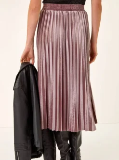 Roman Pink Velvet Pleated Midi Skirt