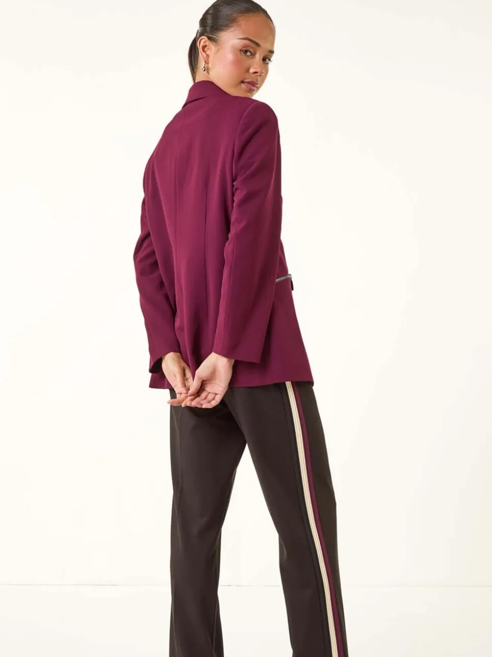Roman Purple Petite Zip Pocket Stretch Blazer