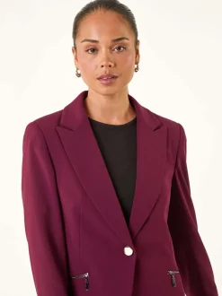 Roman Purple Petite Zip Pocket Stretch Blazer