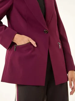 Roman Purple Petite Zip Pocket Stretch Blazer