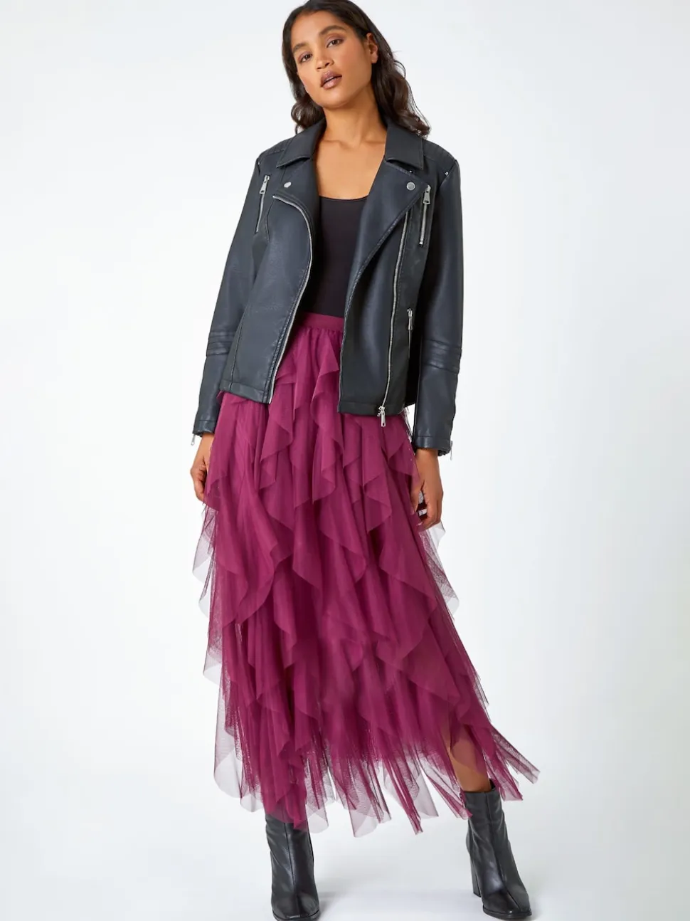 Roman Red Elasticated Mesh Layered Skirt