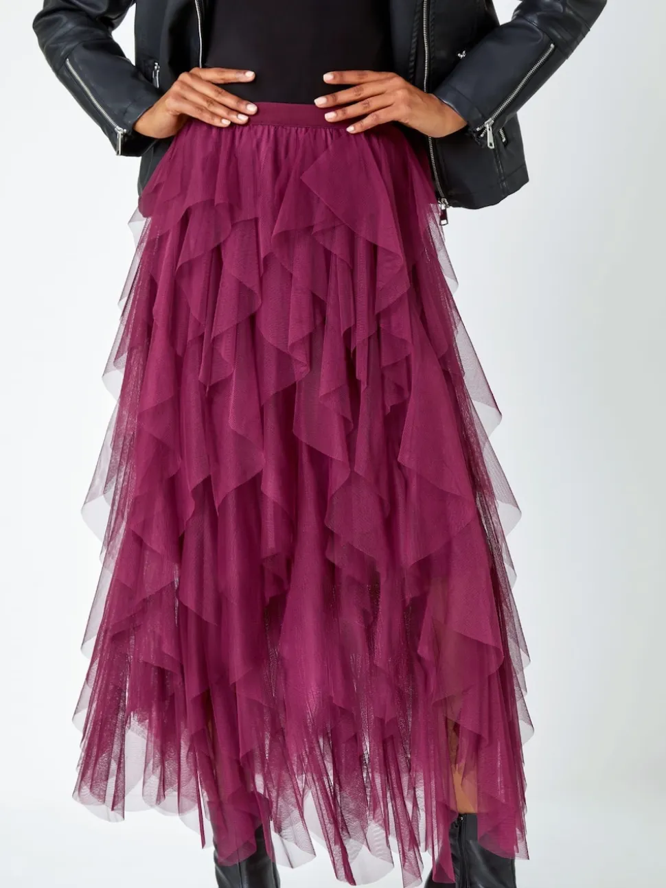 Roman Red Elasticated Mesh Layered Skirt