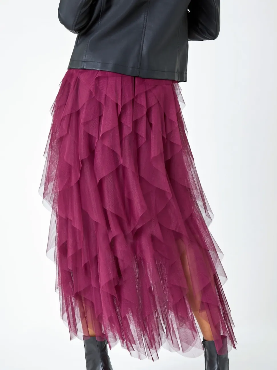Roman Red Elasticated Mesh Layered Skirt