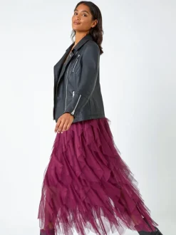 Roman Red Elasticated Mesh Layered Skirt