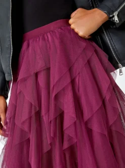 Roman Red Elasticated Mesh Layered Skirt