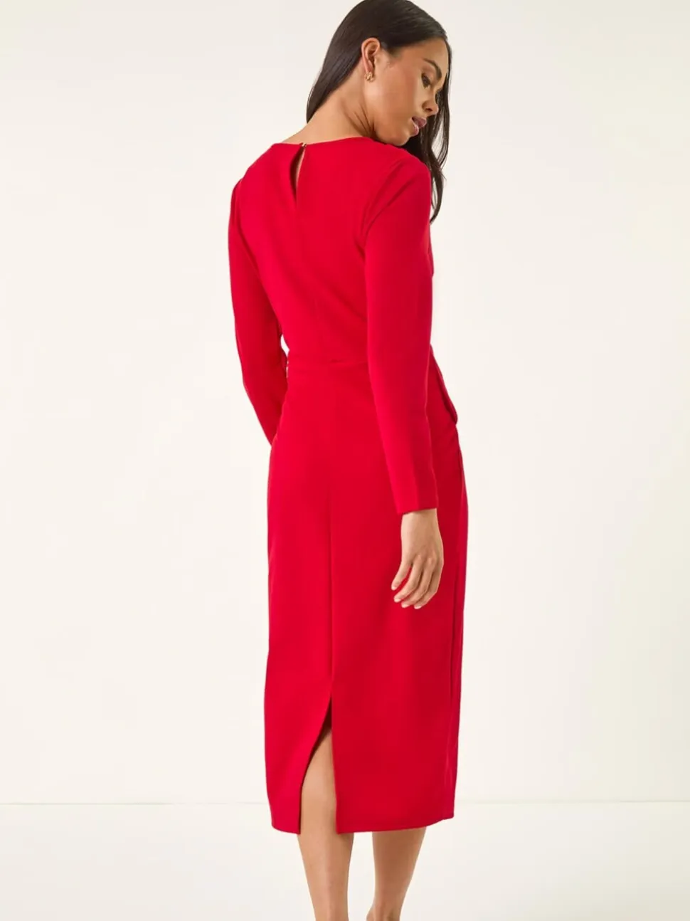 Roman Red Petite Gathered Stretch Midi Dress