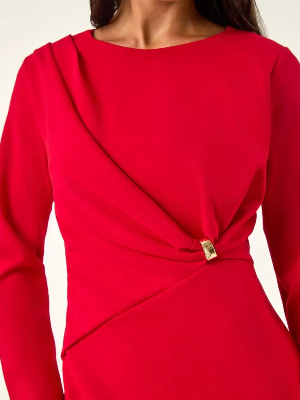 Roman Red Petite Gathered Stretch Midi Dress