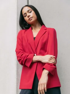 Roman Red Petite Ruched Buttoned Blazer