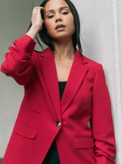 Roman Red Petite Ruched Buttoned Blazer