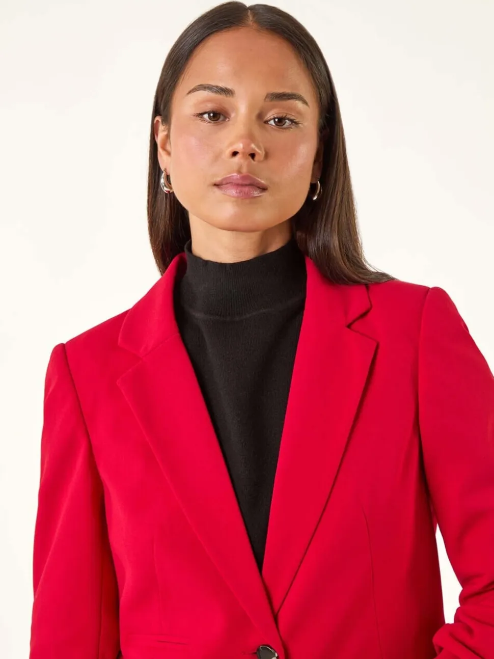 Roman Red Petite Ruched Buttoned Blazer